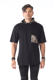 Black Oversize T-shirt With Foil Hoodie And Pocket