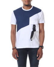 White & (Available In Black)Tshirt With Navy Blue Pin Stripes With Strap On Pocket