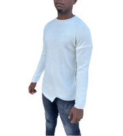 "[Adrian]" White Crew Neck Knitted Light Weight Fashion Sweater