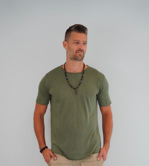 Eli Olive Mesh fabric T-shirt With Scoop