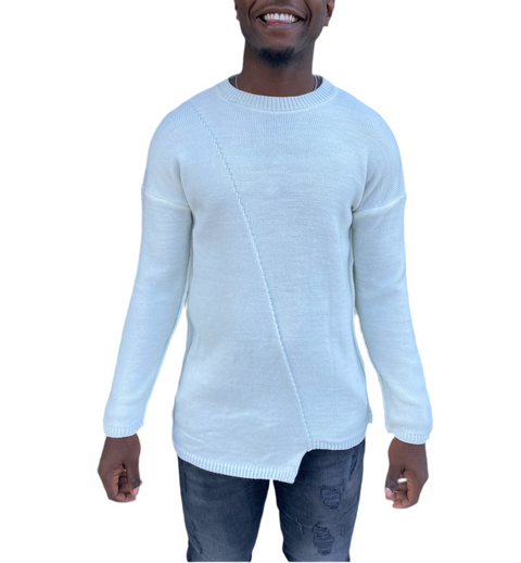 "[Adrian]" White Crew Neck Knitted Light Weight Fashion Sweater