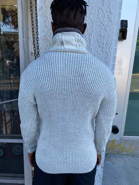 "Michael" White Wool Quarter Zip Sweater