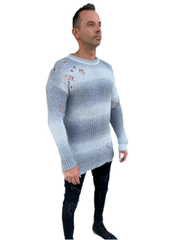 [Goozi] Light Grey Knitted Distressed Crew Neck Light Weight