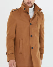 [Tommy] Tobacco Single-Breasted Pea Coat 100% Wool