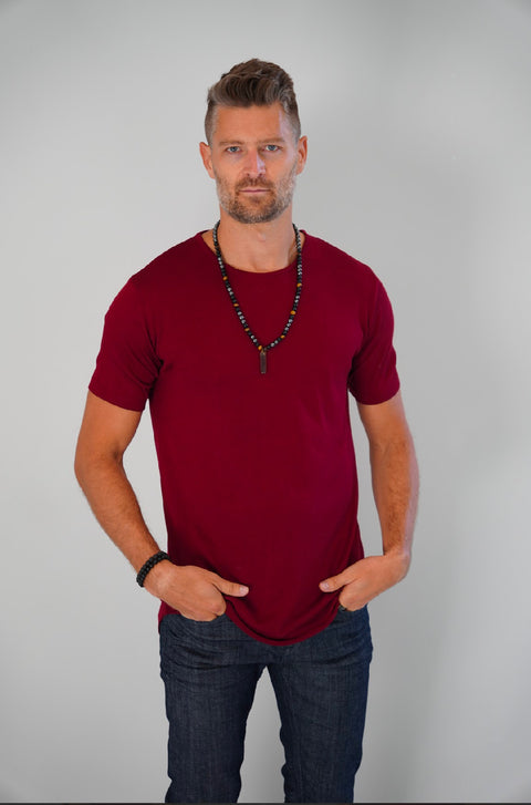 Eli Burgundy Mesh fabric T-shirt With Scoop