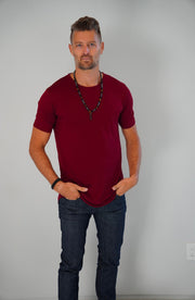 Eli Burgundy Mesh fabric T-shirt With Scoop