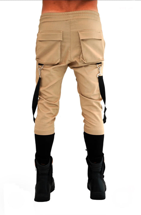 [Alessandro] Beige Fashion Jogger With Removable Suspenders