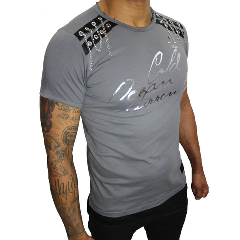 Grey Fashion Tee with Details on Both Shoulders