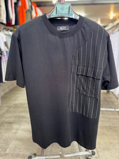 Black Half Stripe With Pocket Fashion T-Shirt