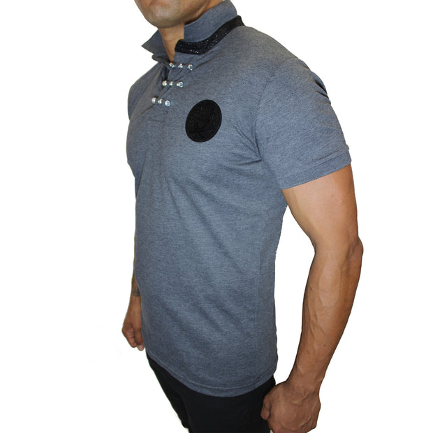 Merriam Charcoal Polo With Skill Patch and Details