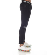 Fashion Black Jeans With Details on Waist and Leg