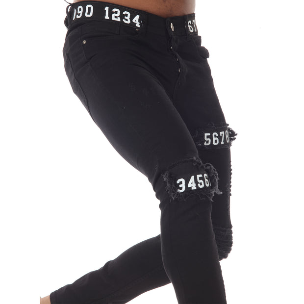 Fashion Black Jeans With Details on Waist and Leg