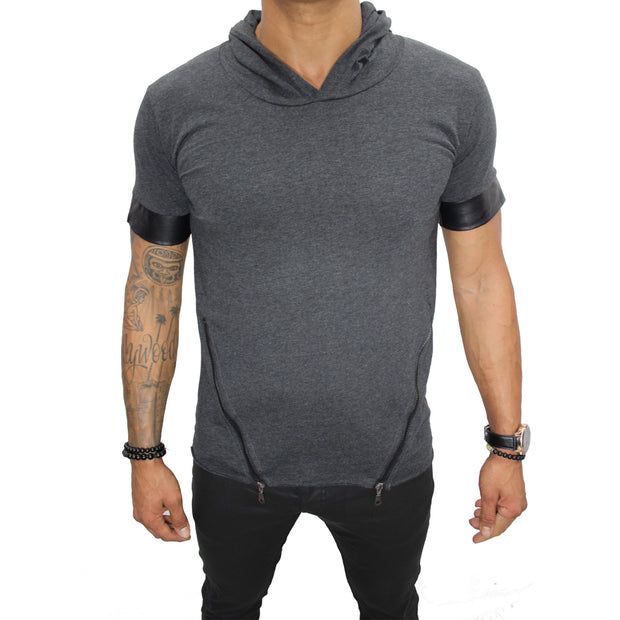"Oliver" Charcoal Grey Tee with Hood and Zip Detail