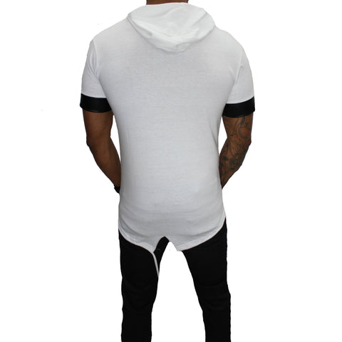 "Oliver" White Tee with Hood and Zip Detail