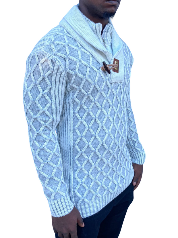 "Michael" White Wool Quarter Zip Sweater
