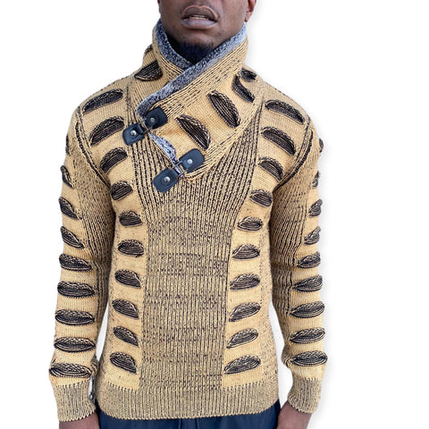 "Charles" Beige Shawl Collar Men's Sweater