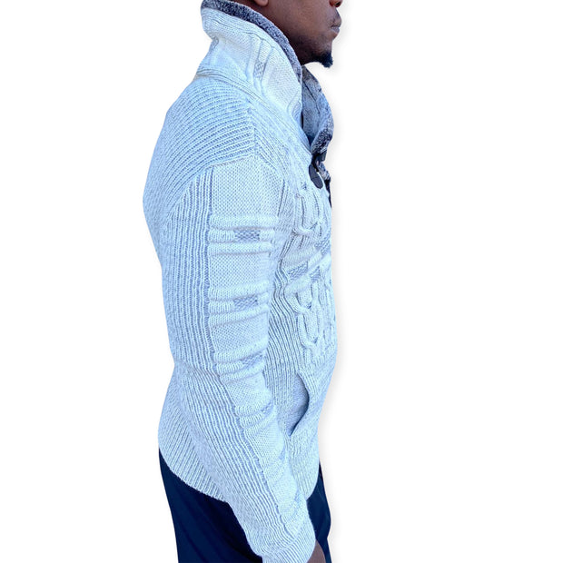 [Dennis] White Shawl Sweater