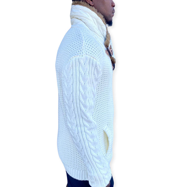 Off White Shawl Collar Sweater Pull Over with Double Buckle