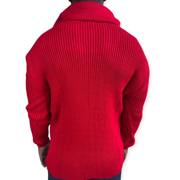 "Alvin" Red Men's Heavy Wool Quarter Zip Sweater