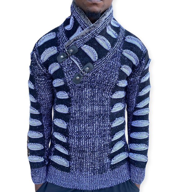 "Charles" Blue Shawl Collar Men's Sweater