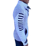 White Long Sleeve Sweater Pull Over with Double Zip