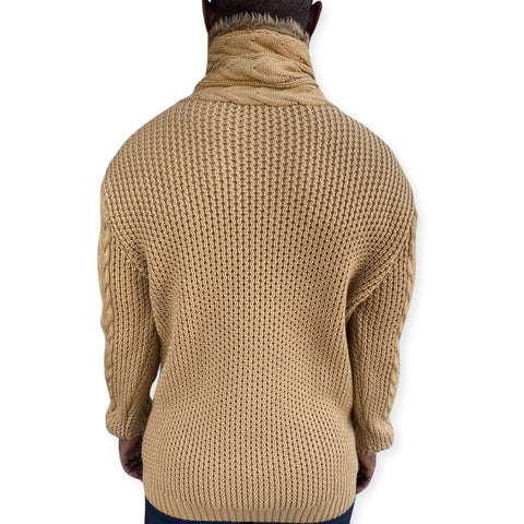 Camel Shall Sweater Pull Over with Double Buckle On Neck with Fur
