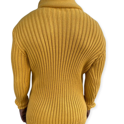 "Jordan" Yellow Men's Quarter Zip Wool Sweater with Wood Buttons