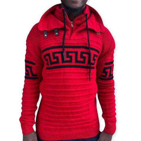 "Alvin" Red Men's Heavy Wool Quarter Zip Sweater