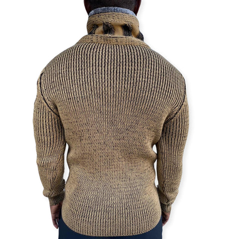 "Charles" Beige Shawl Collar Men's Sweater
