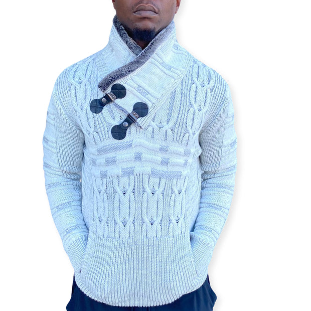 [Dennis] White Shawl Sweater