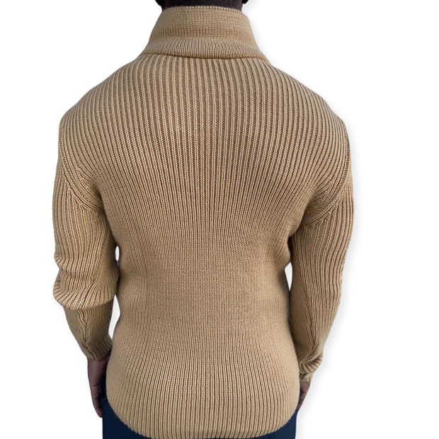 [Alvin] Beige Men's Heavy Wool Quarter Zip Sweater