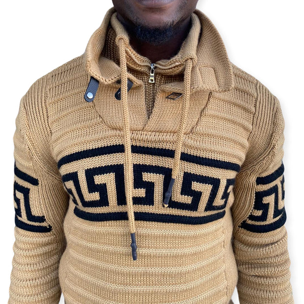 "Alvin" Beige Men's Heavy Wool Quarter Zip Sweater