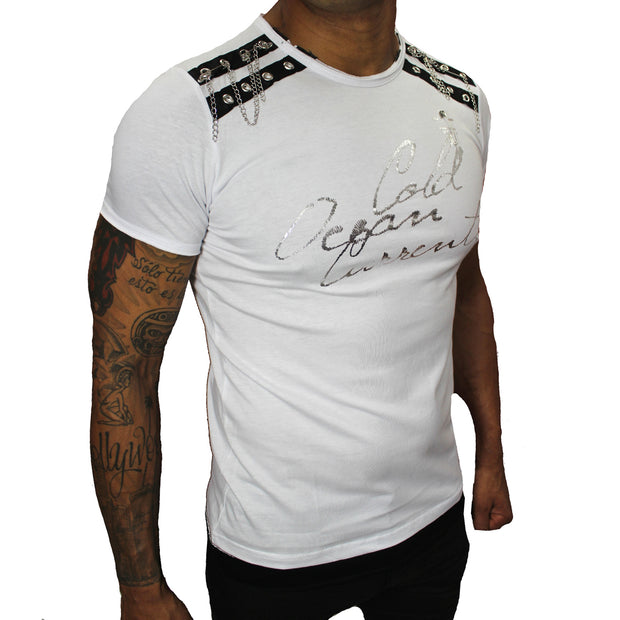 White Fashion Tee with Details on Both Shoulders