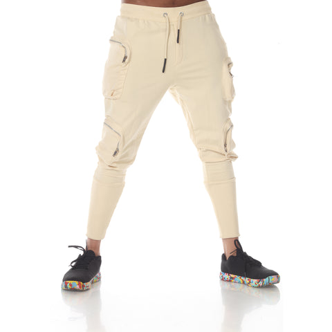 Fashion Beige Jogger with Pockets And Zipper on Side