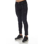 Black Washed Fashion Jeans With Distress & Piping
