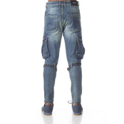 Medium Blue Wash Fashion Jeans With Zip and Cargo Pockets