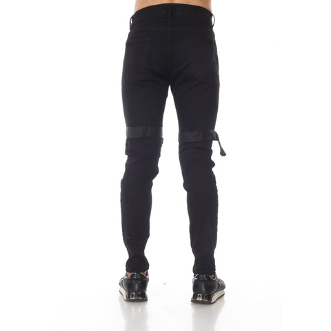 Fashion Black Jeans With Straps and Distress