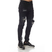 Fashion Black Jeans With Straps and Distress