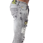 Grey Fashion Jeans With Peace Sign and Patches