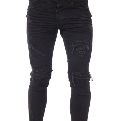 Jet Black Distress Fashion Jeans