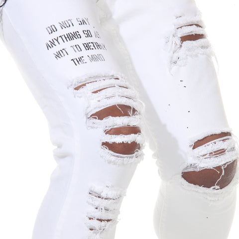 White Fashion Distress Jeans With Chain