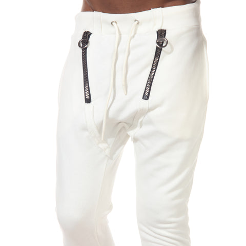 Fashion White Jogger with Zipper on Waist