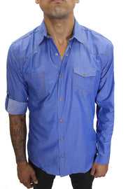 "Leo" Light Blue Long Sleeve Denim Shirt With Snap Buttons