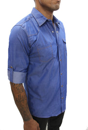 "Leo" Light Blue Long Sleeve Denim Shirt With Snap Buttons