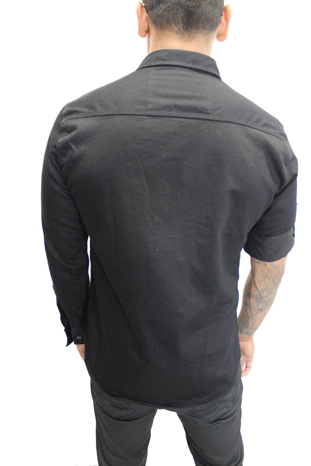 "Max" Black Long Sleeve Denim Shirt With Snap Buttons