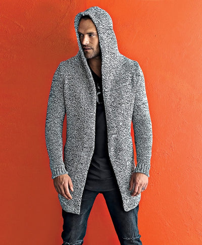 "Samo" Black & Light Grey Mix Fabric Fashion Sweater Cardigan With Hood
