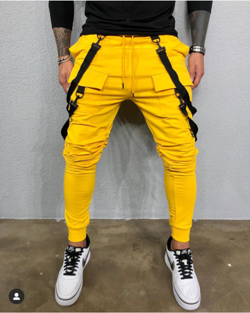 [Alessandro] Yellow Fashion Jogger With Removable Suspenders