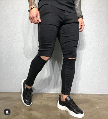 Black Fashion Jeans With Cut on Knee
