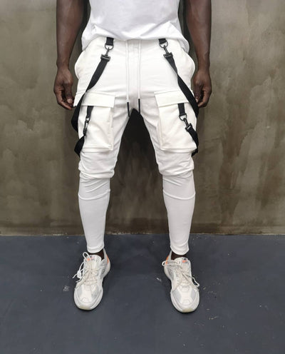[Alessandro] White Fashion Jogger With Removable Suspenders