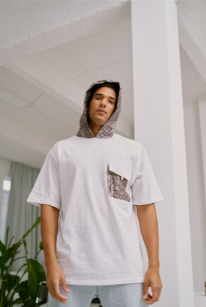 White T-shirt With Foil Hoodie And Pocket
